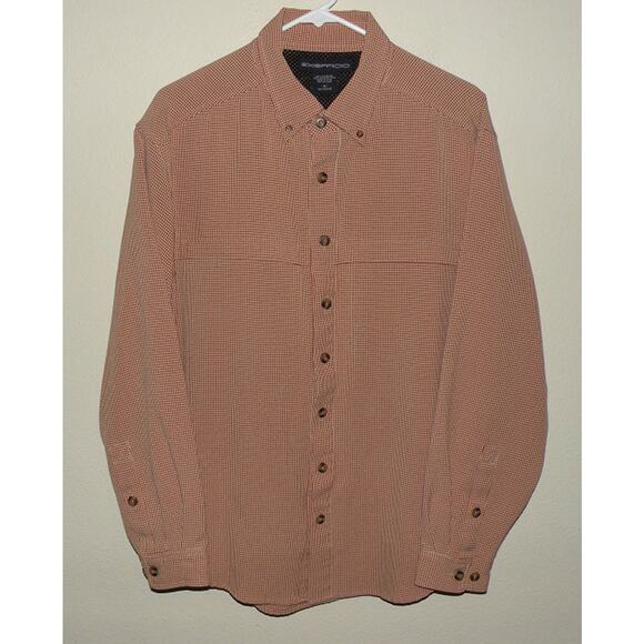 ExOfficio Men’s Medium LS Button Shirt Red Plaid Check Zipper Pockets - Picture 1 of 3